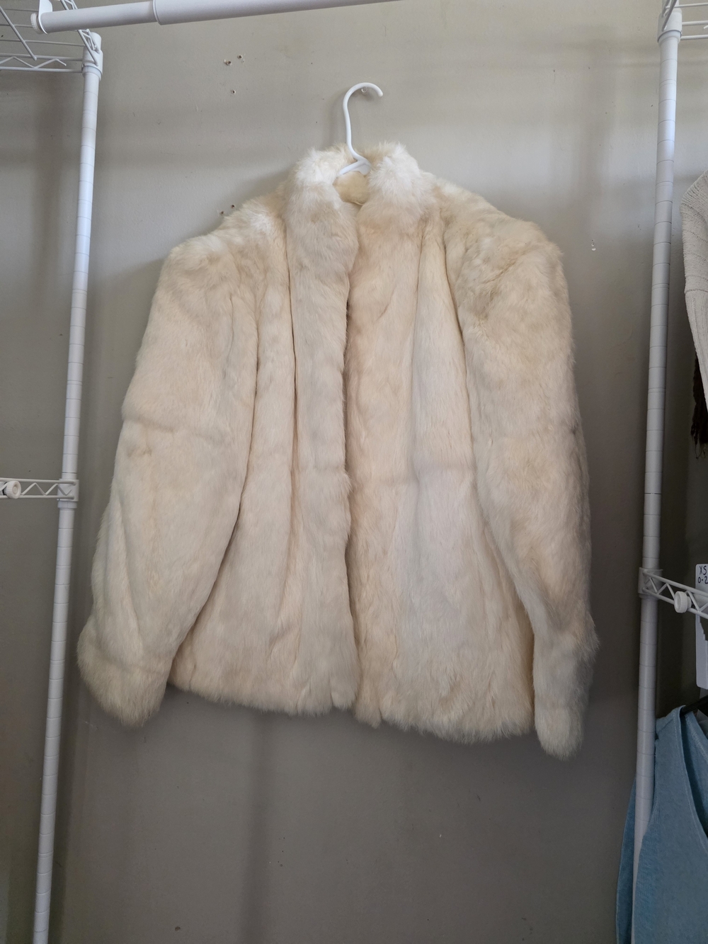 Real Rabbit Fur Cream Coat - Elegant Women's Vintage Coat